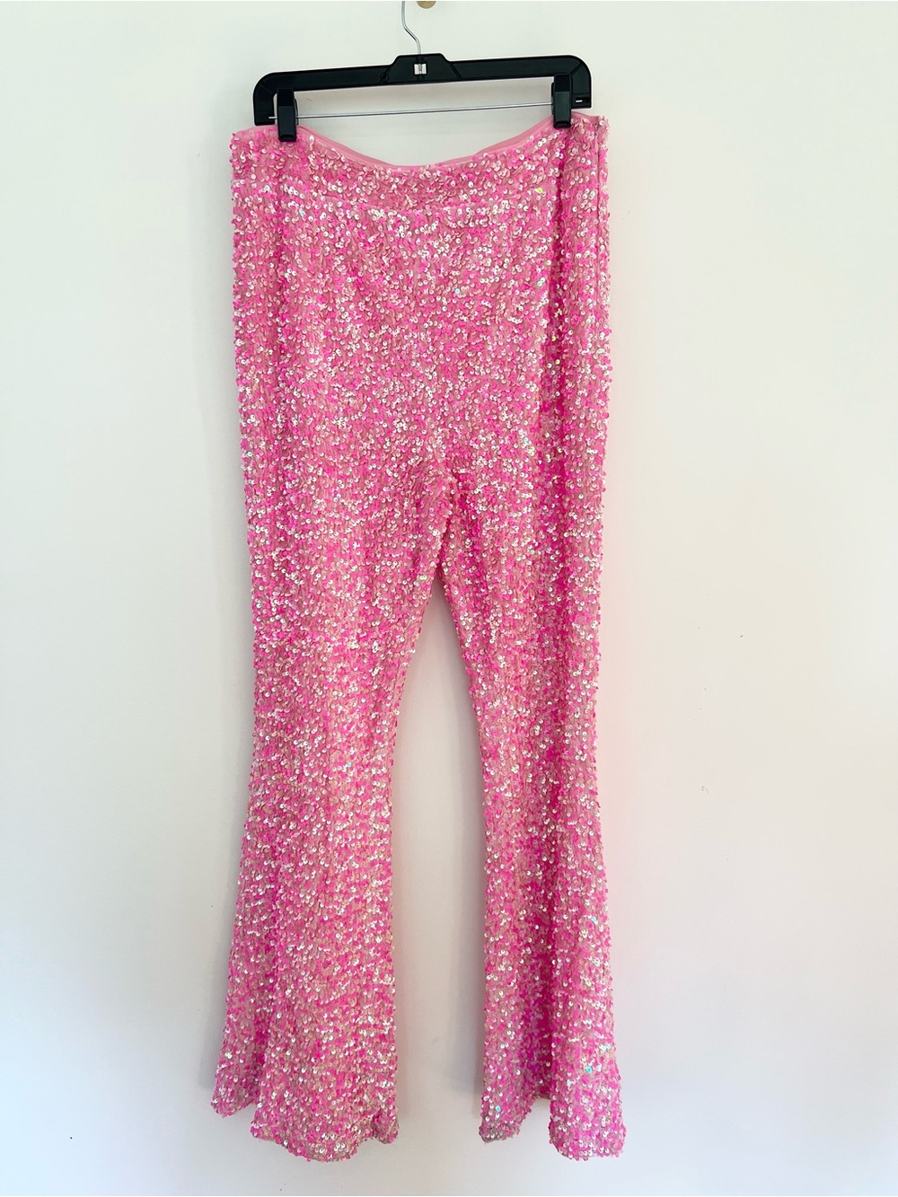 Nasty Gal Pink Iridescent Sequin Flare Pants Women’s US 10 barbie festival